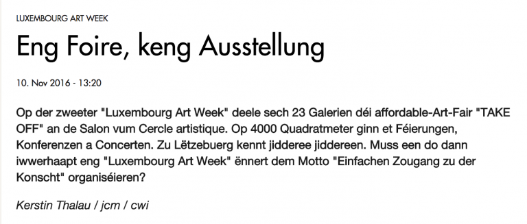eng foire, keng ausstellung | luxembourg art week | radio 100,7 | november '16 | LUX